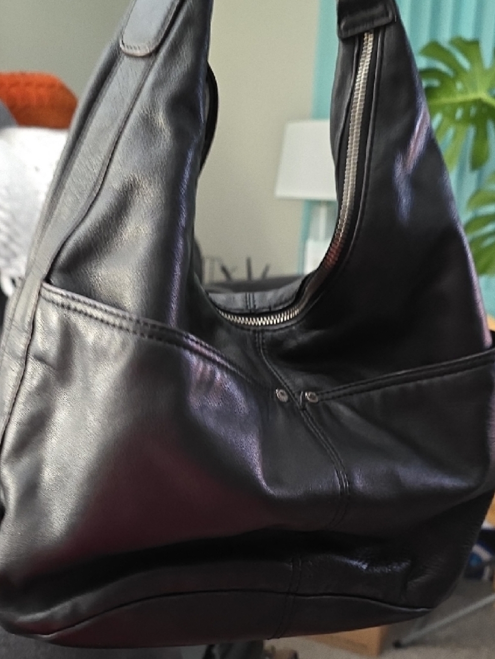 Tignanello Black Leather Shoulder Bag with Metal Ring Accents - Picture 7 of 8